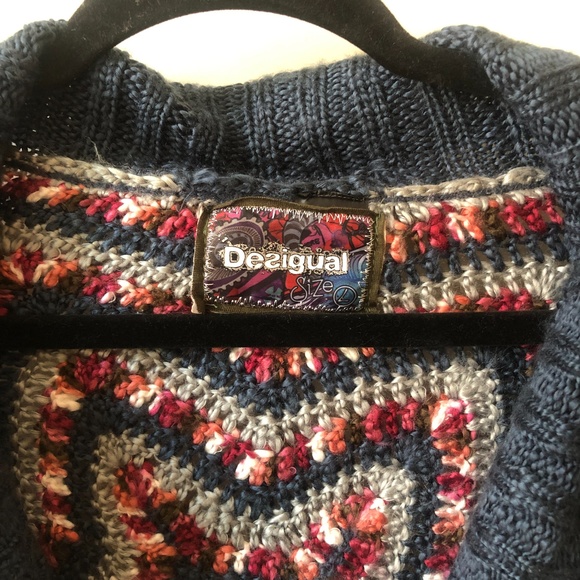 DESIGUAL funky print chunky knit toggle closure cardigan | size Large - Picture 5 of 8